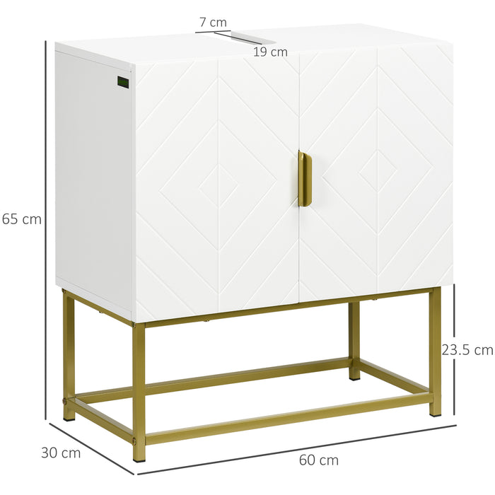 Under Sink Bathroom Mirror Cabinet - Basin Cupboard with Dual Door Storage and Elegant Gold Steel Legs - Stylish Organization for Restroom Essentials