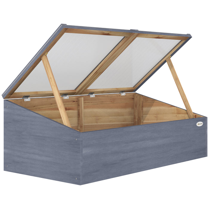 Polycarbonate Wooden Cold Frame - Sturdy Garden Greenhouse with Openable Tops for Plant Growth - Ideal for Season Extension & Seedling Protection, 100x50x36cm, Light Grey