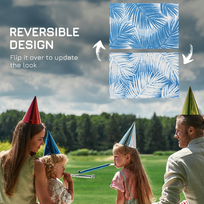 Reversible Blue and Cream RV Camping Mat - 182x274cm Eco-Friendly Plastic Straw Outdoor Rug with Carry Bag - Ideal for Picnics, Beach Trips, & Patio Use