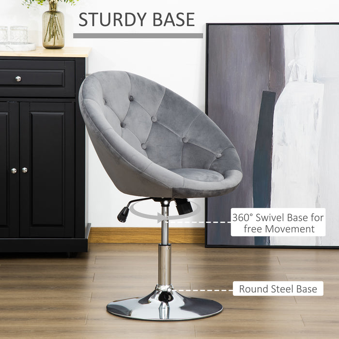 Velvet-Touch Tufted Fabric Swivel Bar Stool - Adjustable Height & Armless Tub Chair Design, Modern Grey - Ideal for Contemporary Dining & Lounge Areas