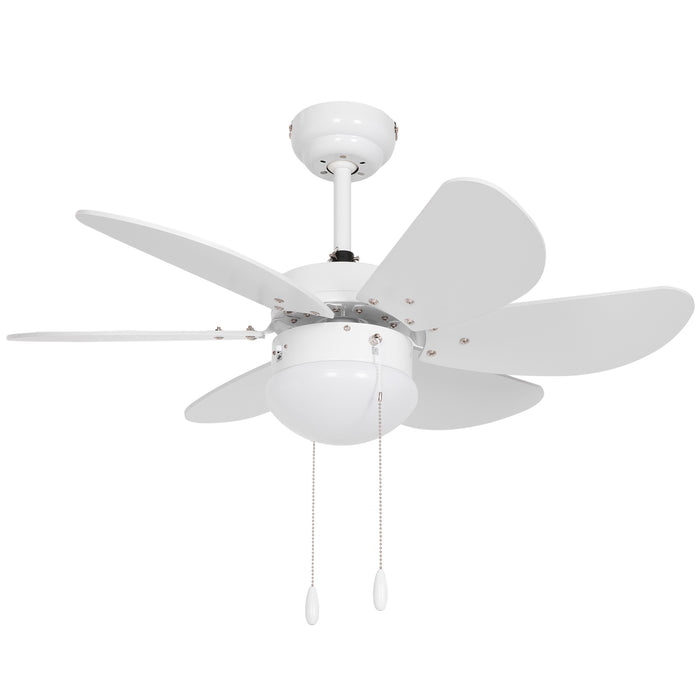 Modern LED Ceiling Fan - 6 Reversible Blades, Flush Mount with Pull-Chain Control - Ideal for Interior Lighting and Air Circulation