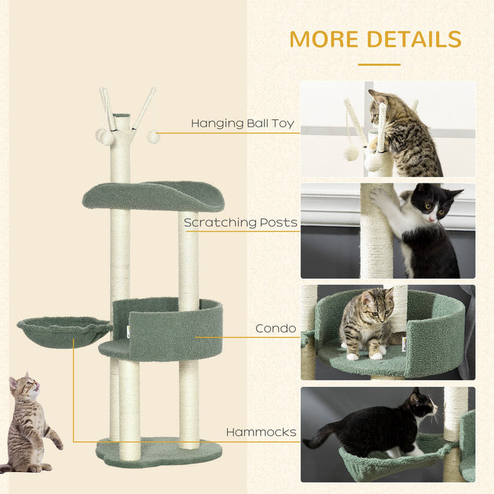 Climbing Kitten Cat Tower Activity Center - Multi-Level Cat Tree with Sisal Scratching Post, Cozy Hammock, and Hanging Ball Toy - Perfect Play Structure for Indoor Cats to Stay Active and Entertained