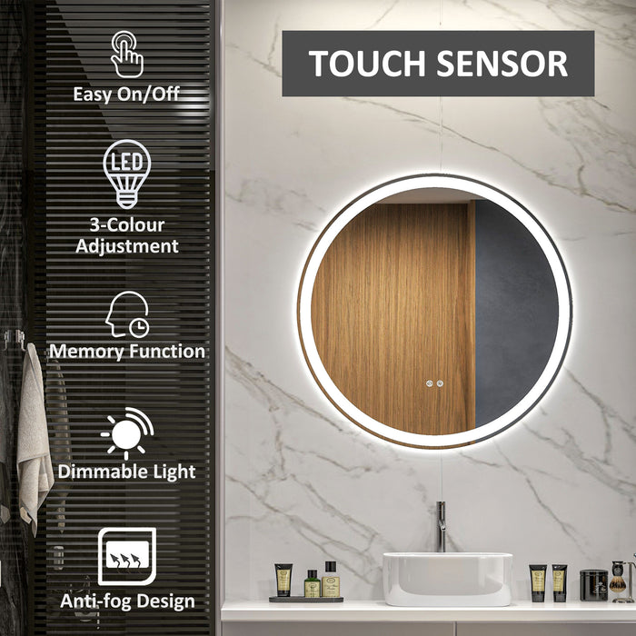 LED Illuminated Round Bathroom Mirror - 3 Color Temperature Settings & Anti-Fog Feature, 70cm - Sleek Aluminum Frame for Modern Home Decor & Clear Reflections