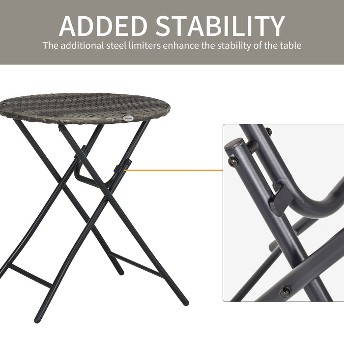 3 PCS Wicker Bistro Set - Hand Woven, Easy Folding Rattan Furniture with Coffee Table and Chairs - Perfect for Outdoor, Lawn, Pool, Balcony & Garden Use, Grey