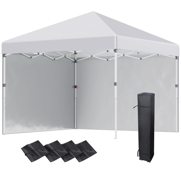 Pop Up Gazebo 3x3m with 2 Sidewalls - Height Adjustable Party Tent with Leg Weight Bags, Carry Bag - Ideal Event Shelter for Garden, Patio, White