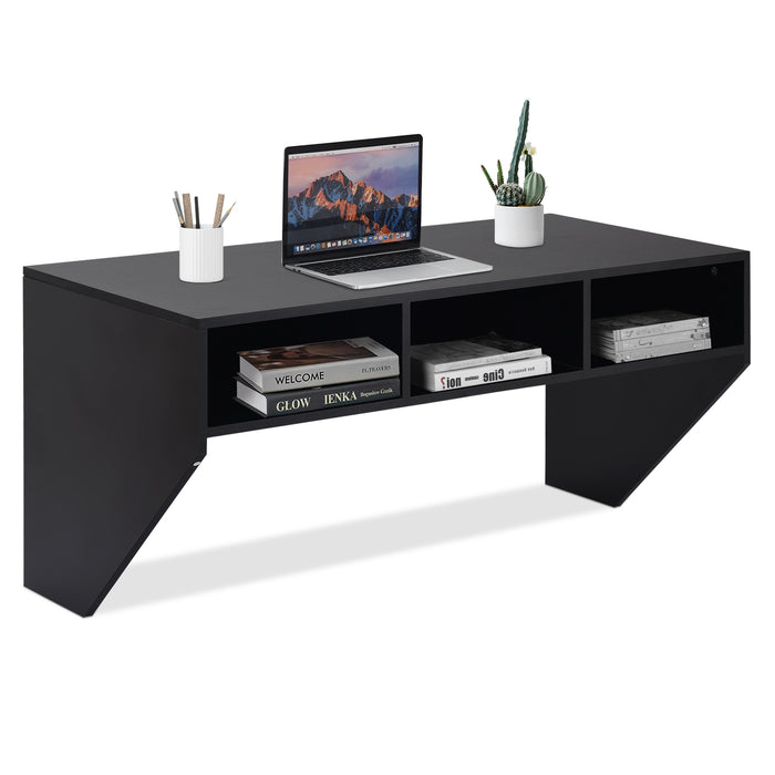 Mount-It! Wall Mounted Computer Desk - Features 3 Built-In Storage Compartments, Black Edition - Ideal For Space Saving & Organizing Your Workstation