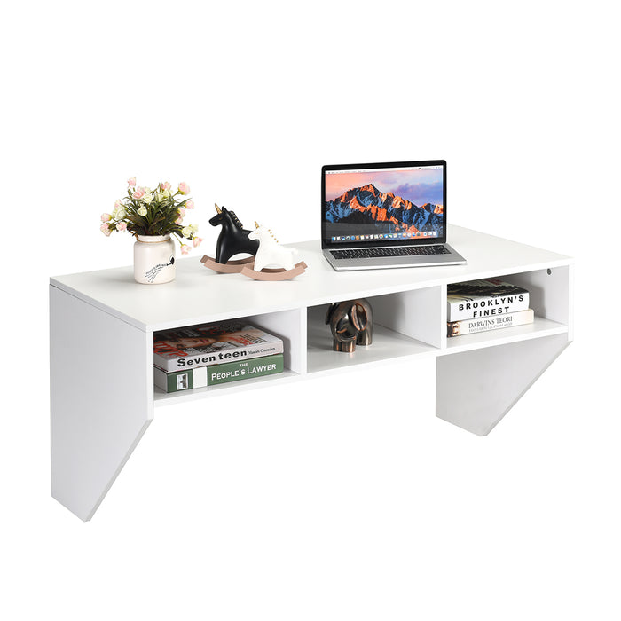 Mount-It! Wall Mounted Computer Desk - Features 3 Built-In Storage Compartments, Black Edition - Ideal For Space Saving & Organizing Your Workstation