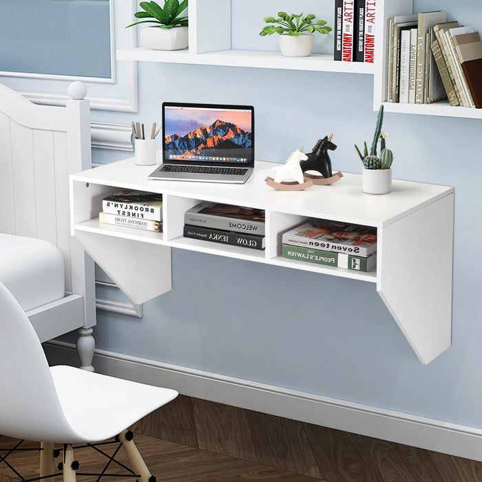 Mount-It! Wall Mounted Computer Desk - Features 3 Built-In Storage Compartments, Black Edition - Ideal For Space Saving & Organizing Your Workstation