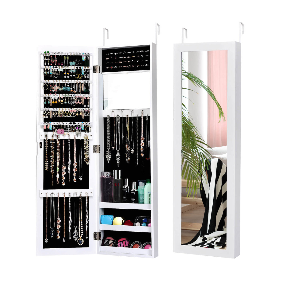 Black Wall Mounted Armoire - Jewelry Storage with Built-in Mirror and 3 Shelves - Ideal for Space Saving Organization