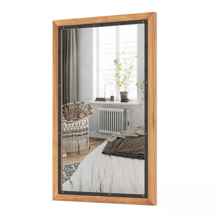 Wall Mounted Mirror - Wood Rectangular Frame with Back Board, Natural Finish - Ideal for Home Décor and Stylish Interiors
