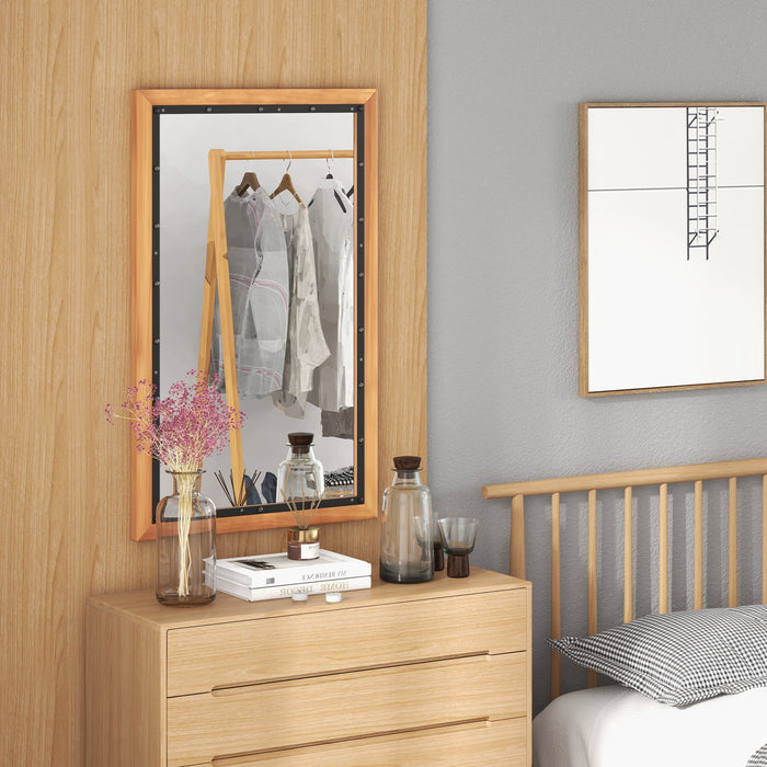 Wall Mounted Mirror - Wood Rectangular Frame with Back Board, Natural Finish - Ideal for Home Décor and Stylish Interiors