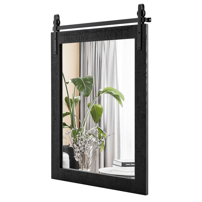 Solid Wood Frame Wall Mounted Mirror with Metal Bracket - Rustic Walnut Finish - Ideal for Hallway Decor and Home Improvement