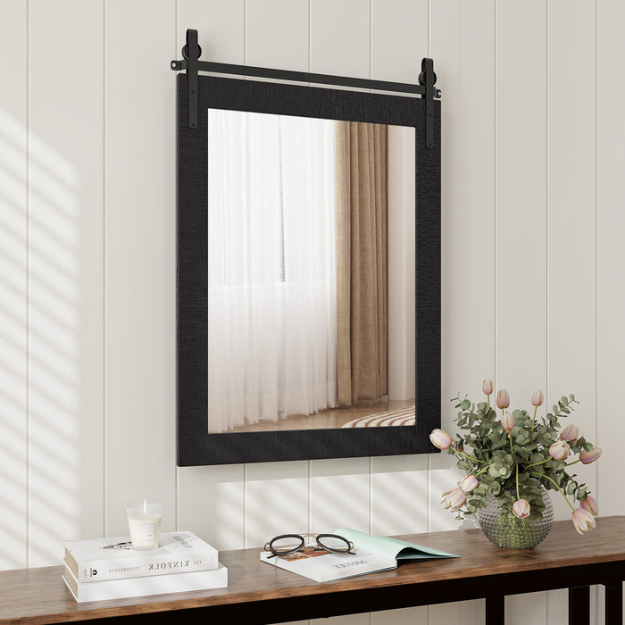 Solid Wood Frame Wall Mounted Mirror with Metal Bracket - Rustic Walnut Finish - Ideal for Hallway Decor and Home Improvement