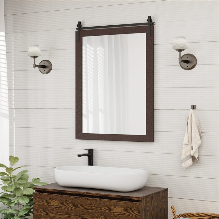 Solid Wood Frame Wall Mounted Mirror with Metal Bracket - Rustic Walnut Finish - Ideal for Hallway Decor and Home Improvement