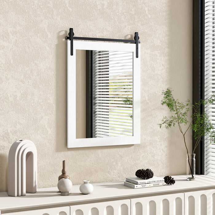 Solid Wood Frame Wall Mounted Mirror with Metal Bracket - Rustic Walnut Finish - Ideal for Hallway Decor and Home Improvement