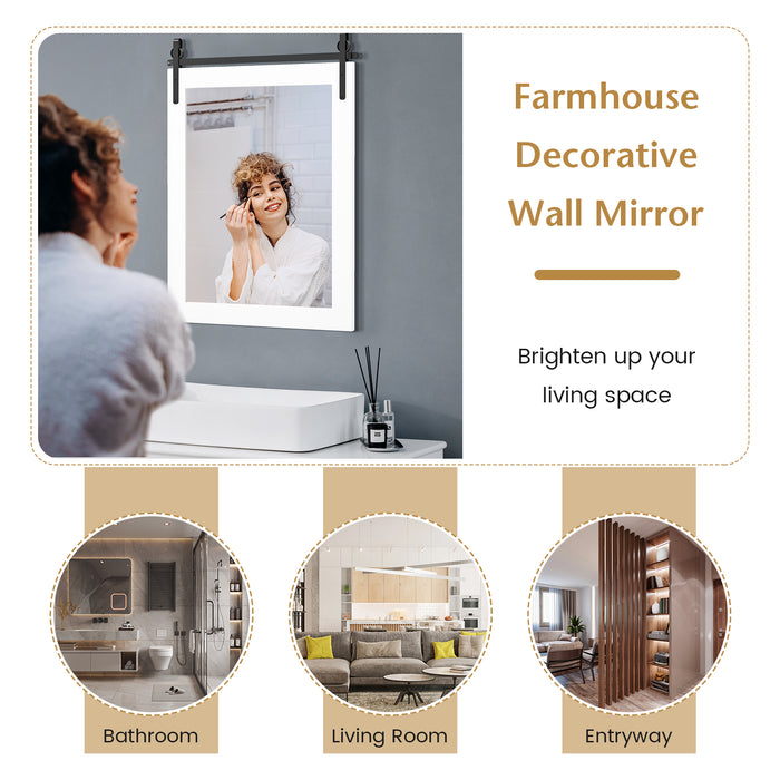 Solid Wood Frame Wall Mounted Mirror with Metal Bracket - Rustic Walnut Finish - Ideal for Hallway Decor and Home Improvement