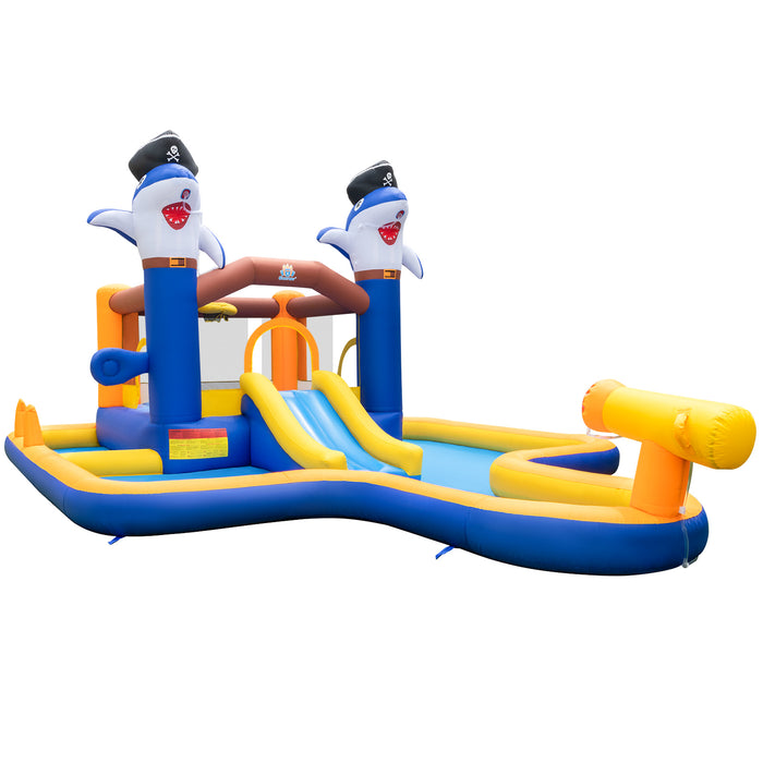 Inflatable 7-In-1 Water Slide Park - Splash Pool, Water Cannon, Ball Pit, and Boxing Game Features - Fun Outdoor Experience for Children