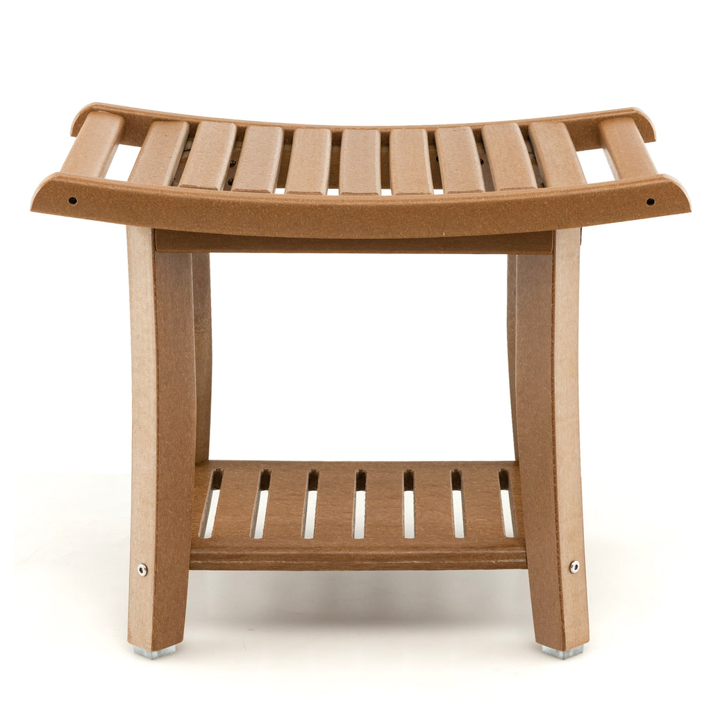 HDPE Waterproof Bench - 2-Tier Brown Shower Bench with Curved Seat - Ideal for Comfortable Bathroom Seating