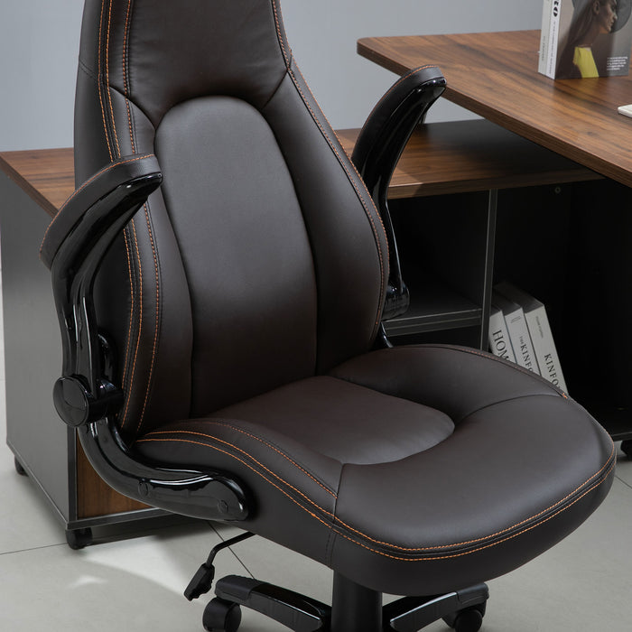 PU Leather Swivel Office Chair with Adjustable Height - Ergonomic Desk Chair with Flip-Up Armrests & Tilt Mechanism - Comfortable Seating for Home Office and Desk Work in Dark Brown