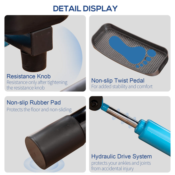 Adjustable Twist Stepper with LCD Monitor - Height-Adjustable Handlebars, Compact Home Fitness Step Machine, Black and Blue - Ideal for Cardio Workout and Lower Body Toning