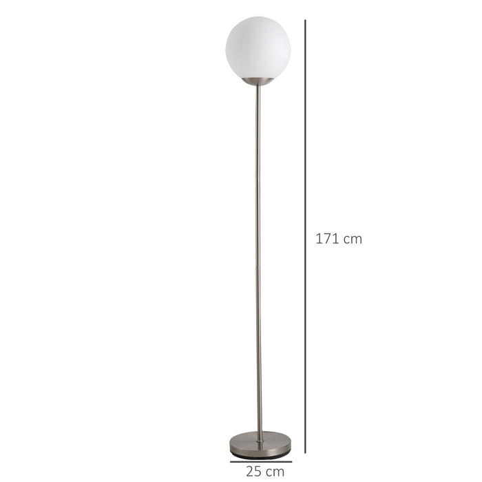 Metal Frame Glass Globe Floor Lamp, 171cm - Modern Sphere Light with Pedal Switch for Home and Office - Elegant Illumination for Living Room Spaces, Grey