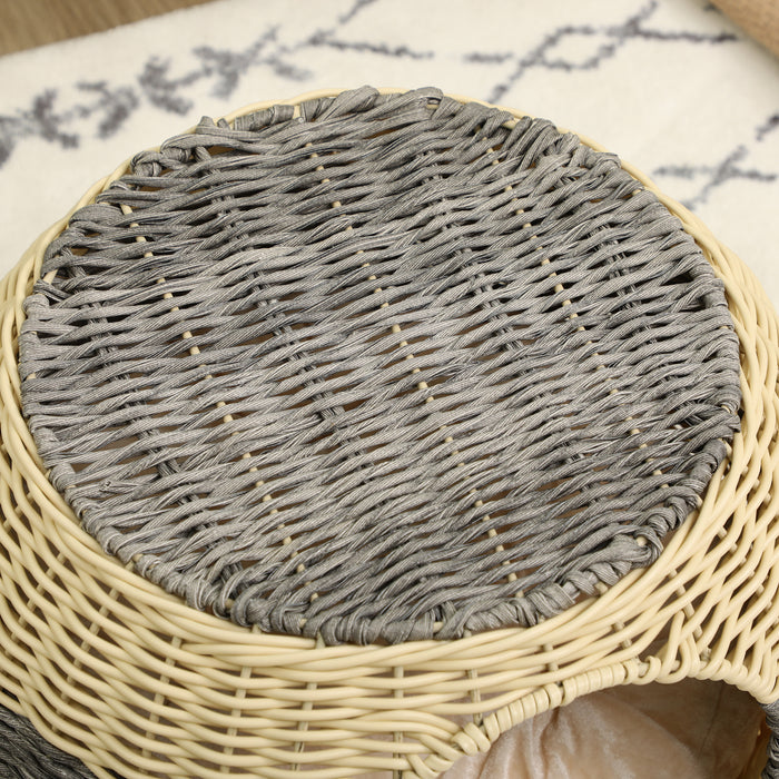 Elevated Rattan Cat Bed - Comfortable Wicker Kitty House with Plush Washable Pillow - Perfect Retreat for Cats & Small Pets