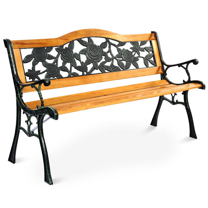 Iron and Wood Garden Bench - Weatherproof Outdoor Furniture with Solid Slats Seat - Ideal for Patio and Garden Spaces