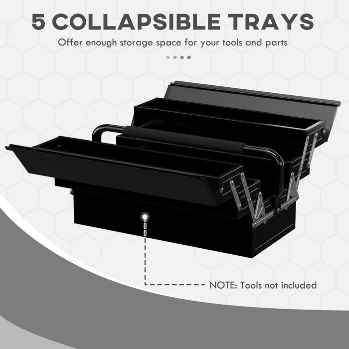 3 Tier Metal Toolbox with 5 Trays - Robust Portable Storage for Tools with Comfortable Carry Handle, 45x22.5x34.5cm - Ideal for Workshop Organization and Mobility