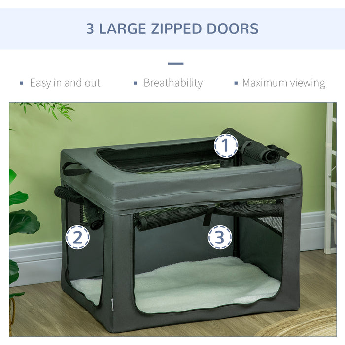 Portable Pet Carrier for Small Animals - Foldable and Spacious Dog & Cat Travel Bag, 69x51x51 cm, Grey - Ideal for Miniature Dog Breeds & Cats on the Go