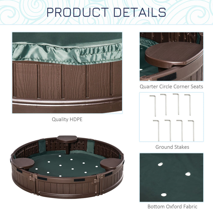 Round Sandbox for Kids with Waterproof Canopy - Includes Bottom Fabric Liner, Ideal for Ages 3-12 - Perfect Playset for Backyard Fun in Brown