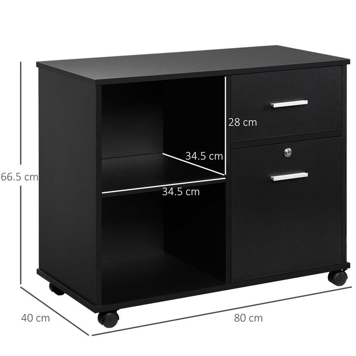 Mobile Office Storage Organizer - Rolling Filing Cabinet with Open Shelves and Drawers for A4 Papers - Space-Saving Printer Stand with Wheels for Home Office