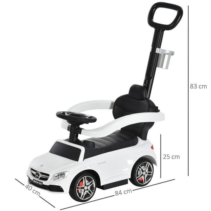 Mercedes-Benz Licensed Toddler Ride-On Stroller - Push Along Car in Durable PP Material, Elegant White Finish - Ideal for Outdoor Play and Developing Motor Skills