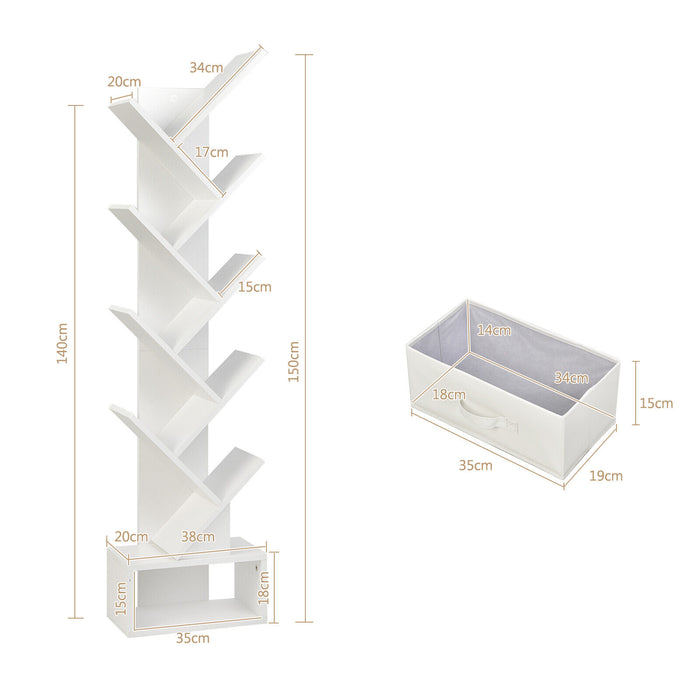 Tree Bookshelf - 10-Tier Freestanding Design with Drawer in Black - Ideal Storage Solution for Book Lovers and Organizers