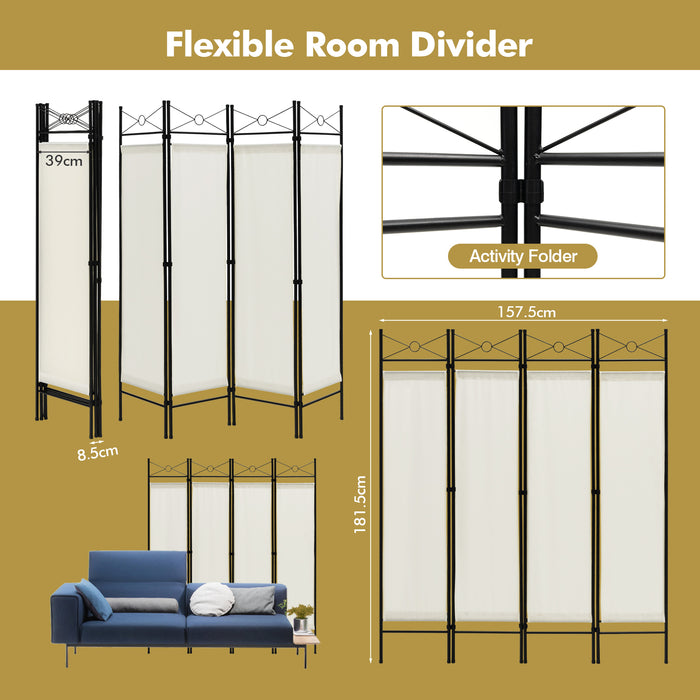 6 Feet 4-Panel Divider - Lightweight Room Separator with Polyester Cloth in Black - Ideal for Space Privacy and Partitioning