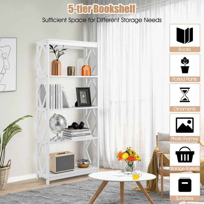 Modern 5-Tier Bookcase - Open Shelving Design in Grey - Perfect for Displaying Books and Decorative Items