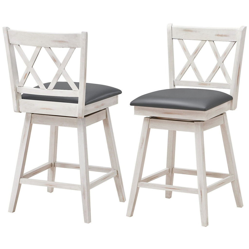 Pair of Counter Height Bar Stools - Ergonomic Backrest Design in White - Ideal for Comfortable High Table Seating