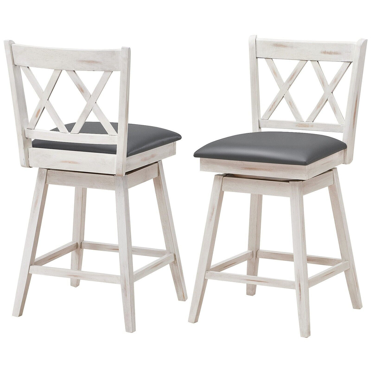 Pair of Counter Height Bar Stools - Ergonomic Backrest Design in White - Ideal for Comfortable High Table Seating