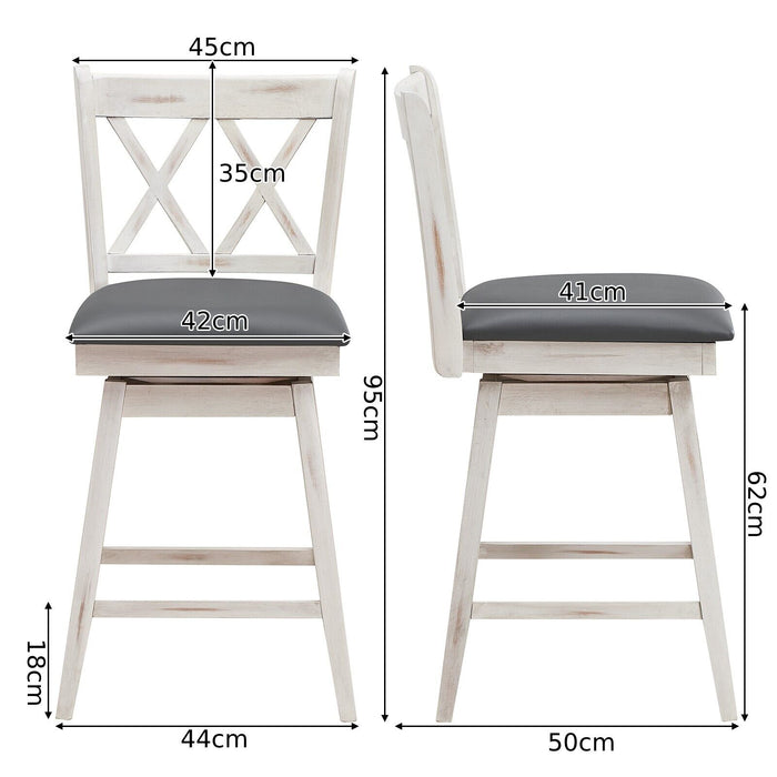 Pair of Counter Height Bar Stools - Ergonomic Backrest Design in White - Ideal for Comfortable High Table Seating