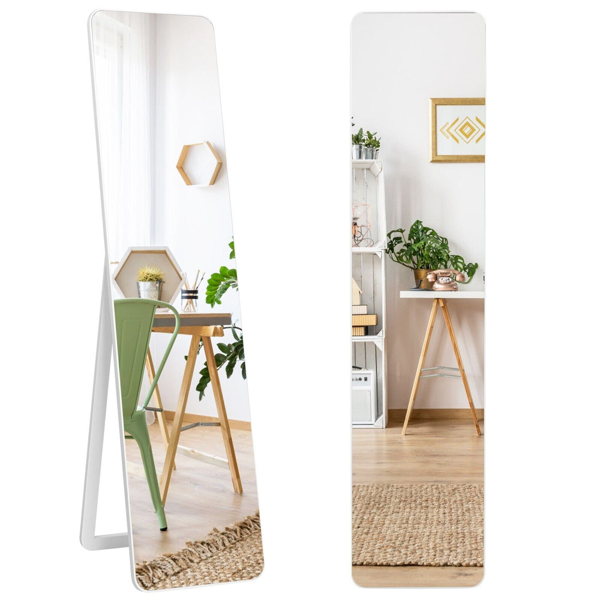 Full Length Free-Standing Mirror, 160x37 cm - Rectangular White Floor Mirror - Ideal for Dressing Room, Bedroom or Hallways