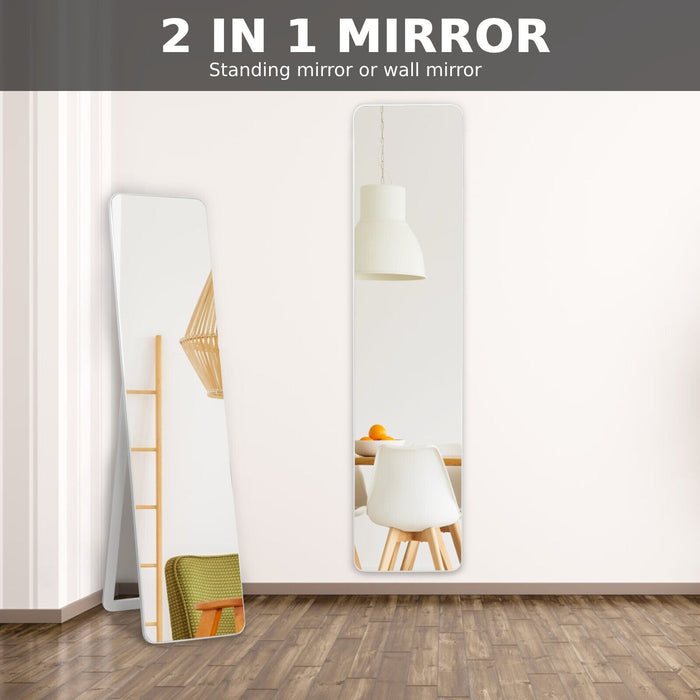 Full Length Free-Standing Mirror, 160x37 cm - Rectangular White Floor Mirror - Ideal for Dressing Room, Bedroom or Hallways