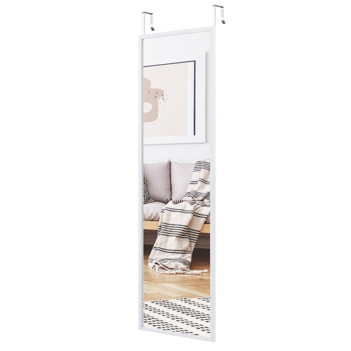Wall-Mounted Full-Length Mirror - Equipped with Height Adjusting Hooks, White Finish - Perfect for Styling and Home Decorations
