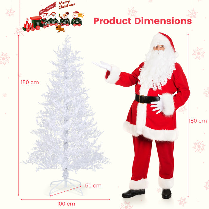 White Hinged Christmas Tree, 180cm - Snow-Flocked PE Tips for Authentic Look - Ideal for Home Holiday Decoration