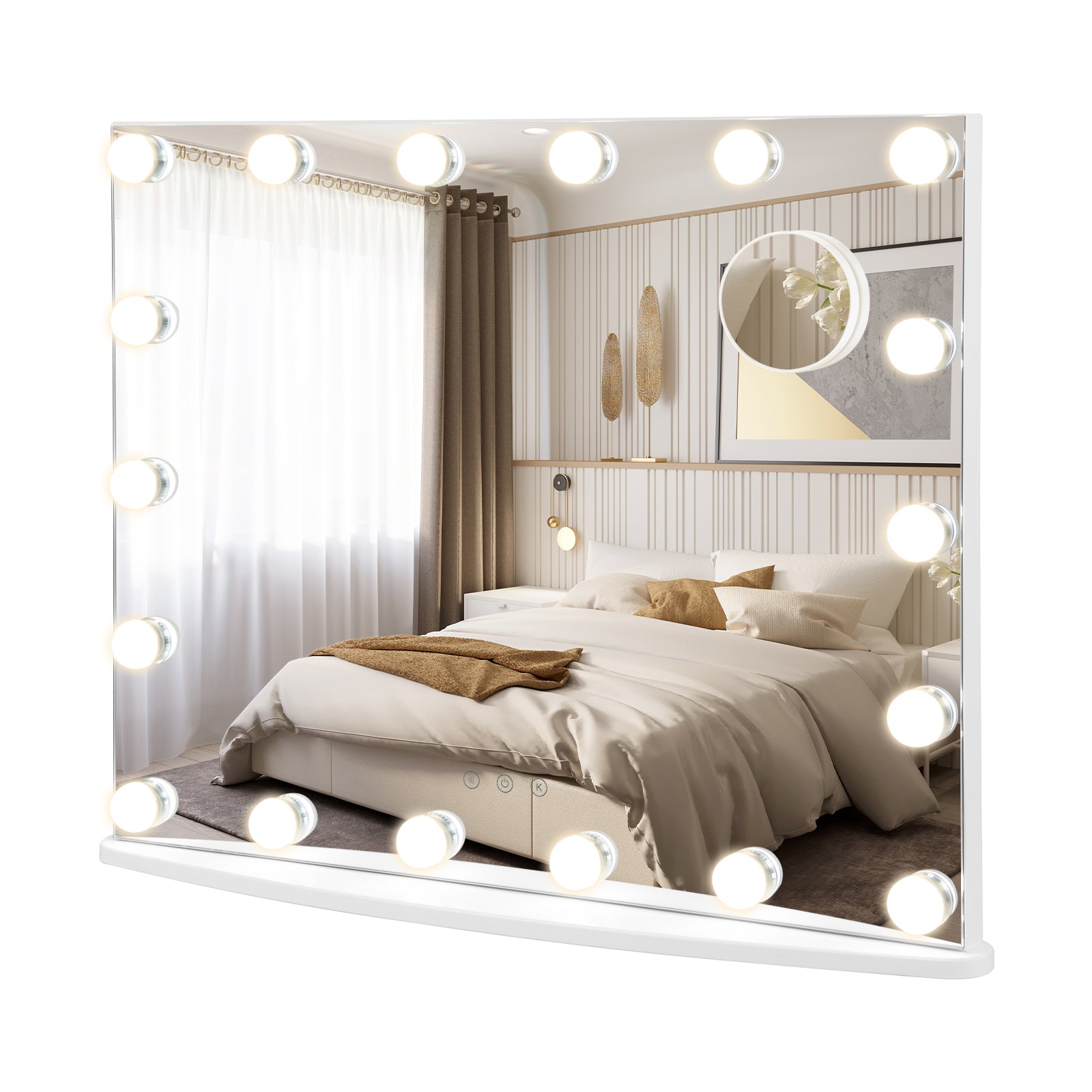 LED Mirror Makeup - 18 Dimmable LED Lights, Magnifying Mirror, White - Ideal for Precision Makeup Applications