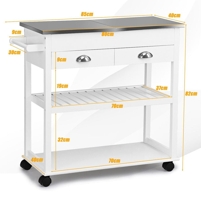 3-Tier Brown Rolling Kitchen Island Cart with Drawers - Ideal Storage Solution for Home Chefs & Food Enthusiasts