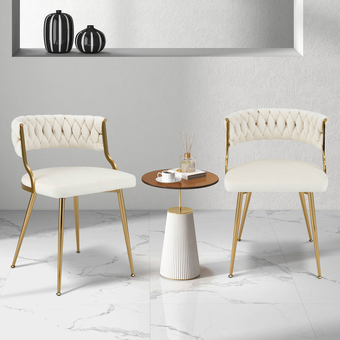 Velvet Dining Chair Set of 2 with Metal Legs - Woven Back, Grey Finish - Ideal for Contemporary Dining Rooms and Modern Home Interiors