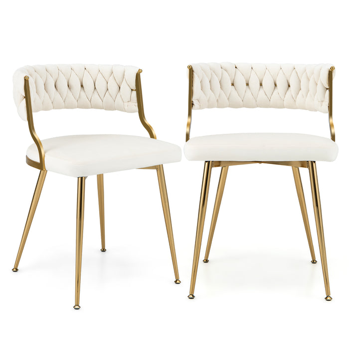 Velvet Dining Chair Set of 2 with Metal Legs - Woven Back, Grey Finish - Ideal for Contemporary Dining Rooms and Modern Home Interiors
