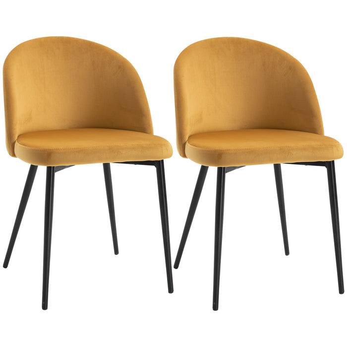 Contemporary Yellow Dining Chairs Set of 2 - Fabric Upholstered Seats with Comfortable Back Support - Ideal for Kitchen, Dining, and Office Spaces