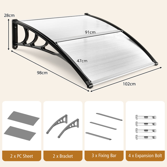 Extra Large 102 x 98 CM Window Door Awning Canopy - Perfect for Rain and Sun Protection