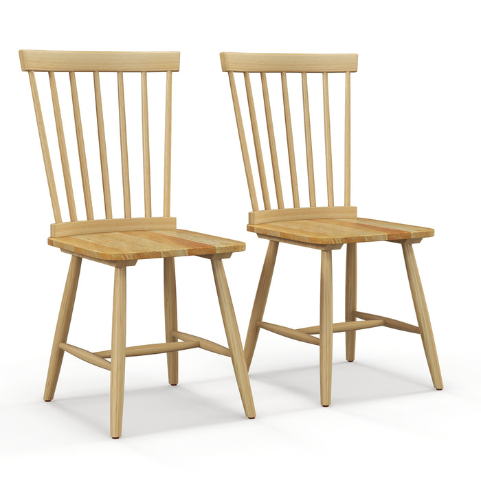 Set of 2 Armless Dining Chairs - Windsor Style, Ergonomic Spindle Backs, Natural Finish - Ideal for Comfortable Casual Dining