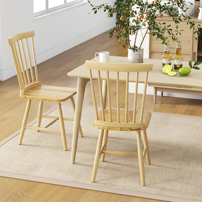 Set of 2 Armless Dining Chairs - Windsor Style, Ergonomic Spindle Backs, Natural Finish - Ideal for Comfortable Casual Dining